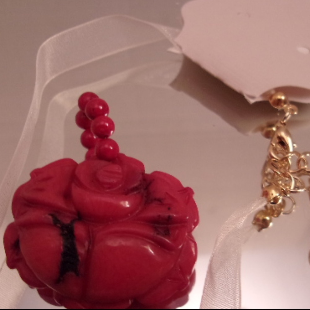 Hand Carved Cinnabar & silk choker. L44-3